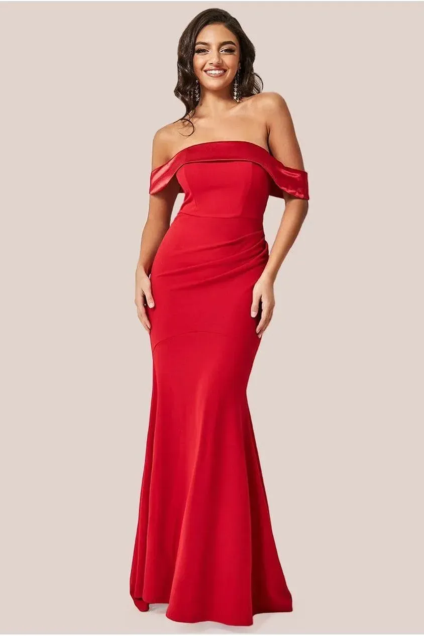 Goddiva Satin Band Bandeau Abito Maxi Rosso