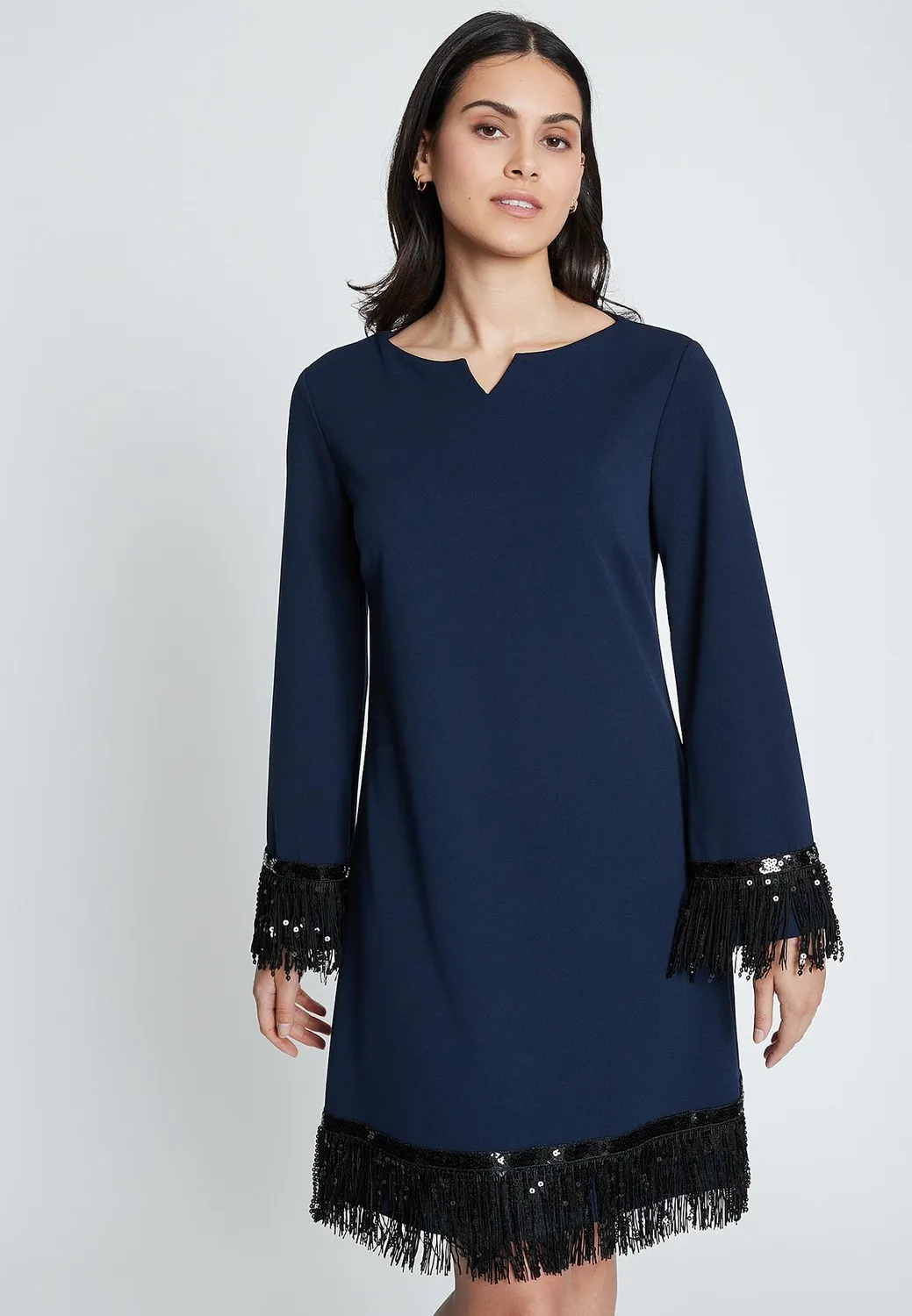 Ana Alcazar Imones abito frange blu linea A paillettes
