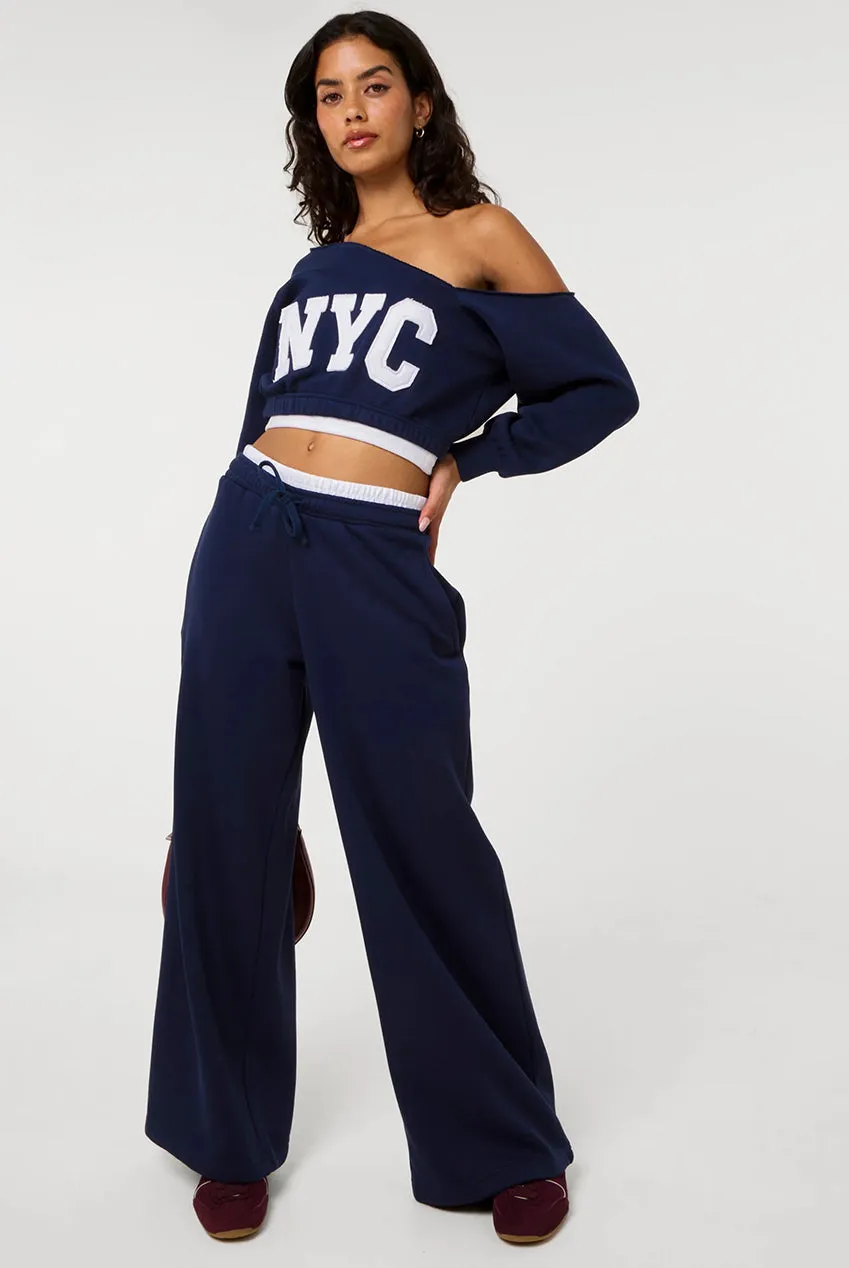 Pink Vanilla Off The Shoulder felpa blu navy cotone