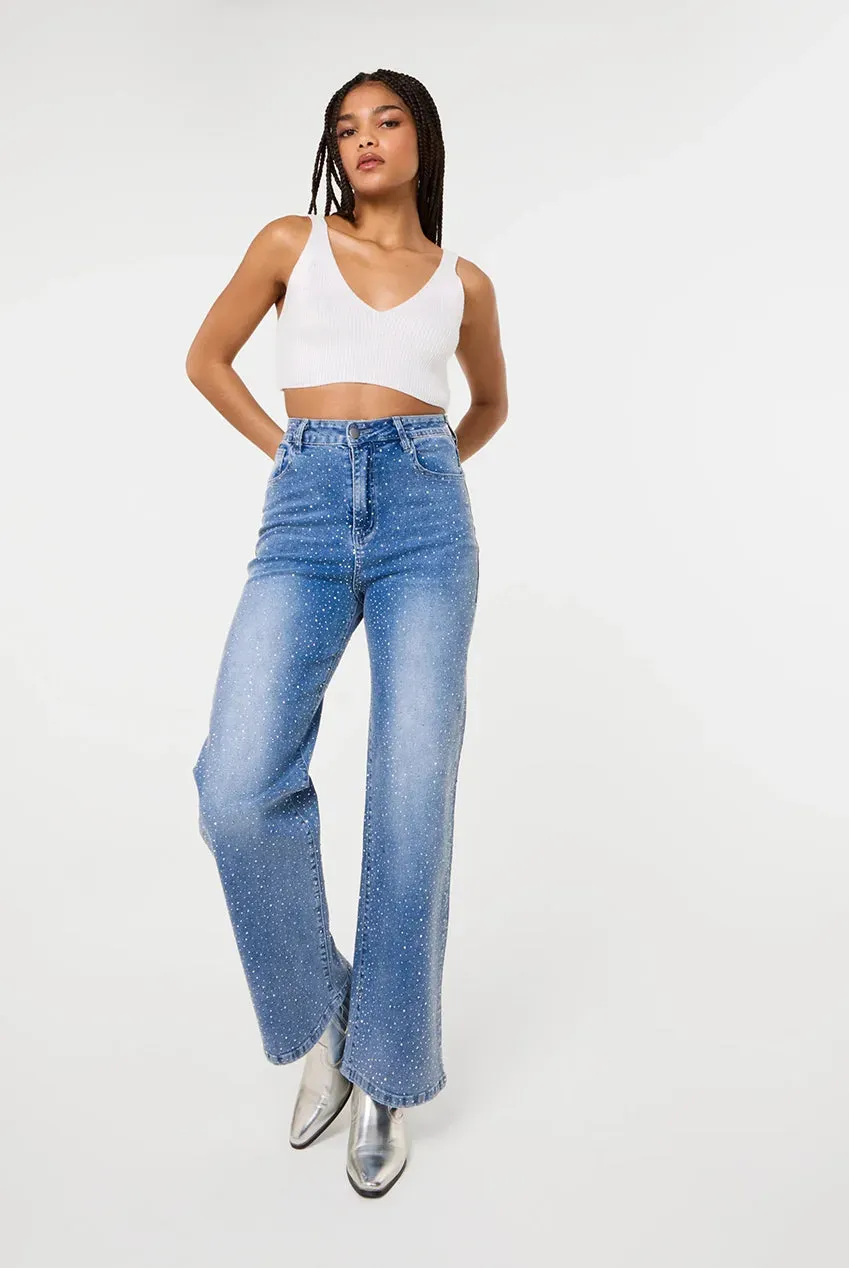 Pink Vanilla Diamante jeans donna denim chiaro strass