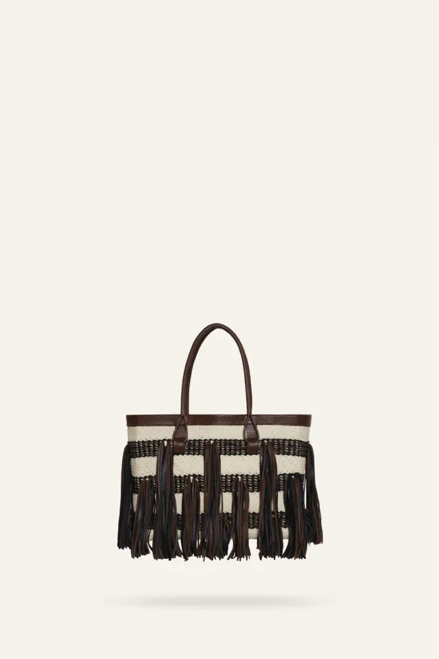 Johanna Ortiz Seville Vibes borsa tote paglia ecru nera
