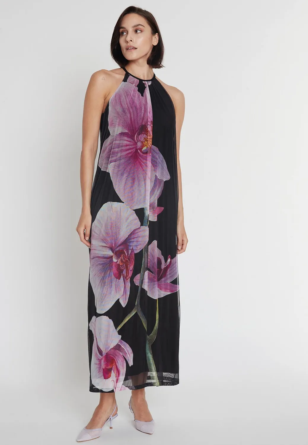 Ana Alcazar Pegala abito lungo orchidee halter