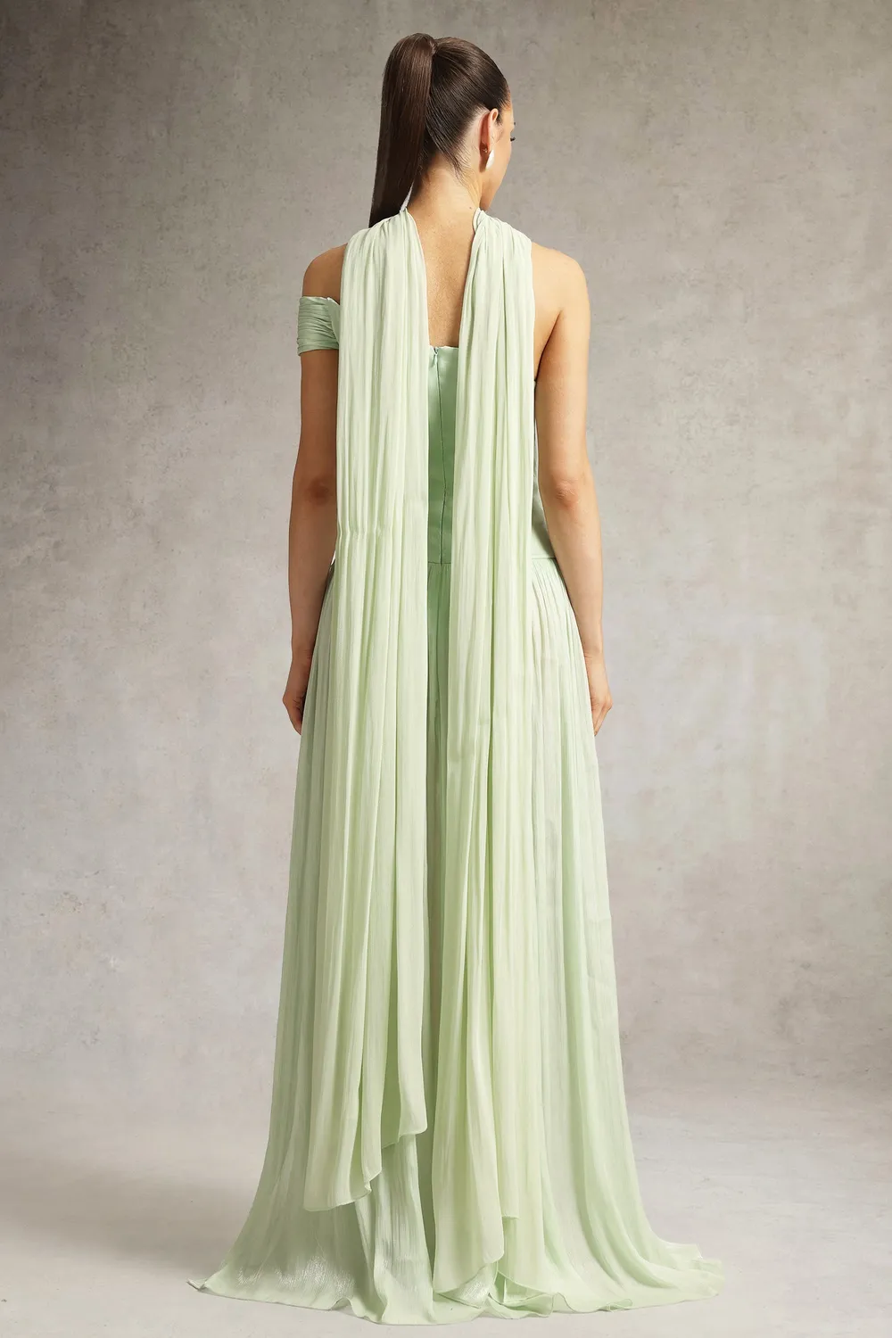 Bella Barnett Mellies abito maxi verde monospalla