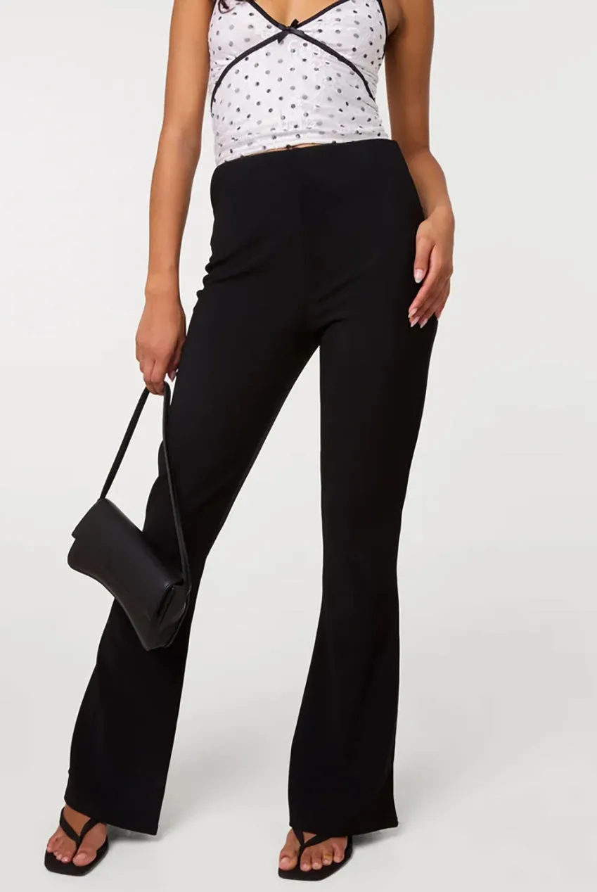 Pink Vanilla Fine Rib pantaloni flare neri stretch