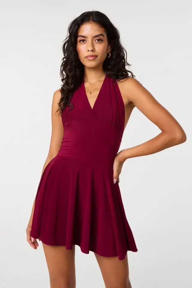 Pink Vanilla Slinky Halter Neck abito mini prugna elasticizzato