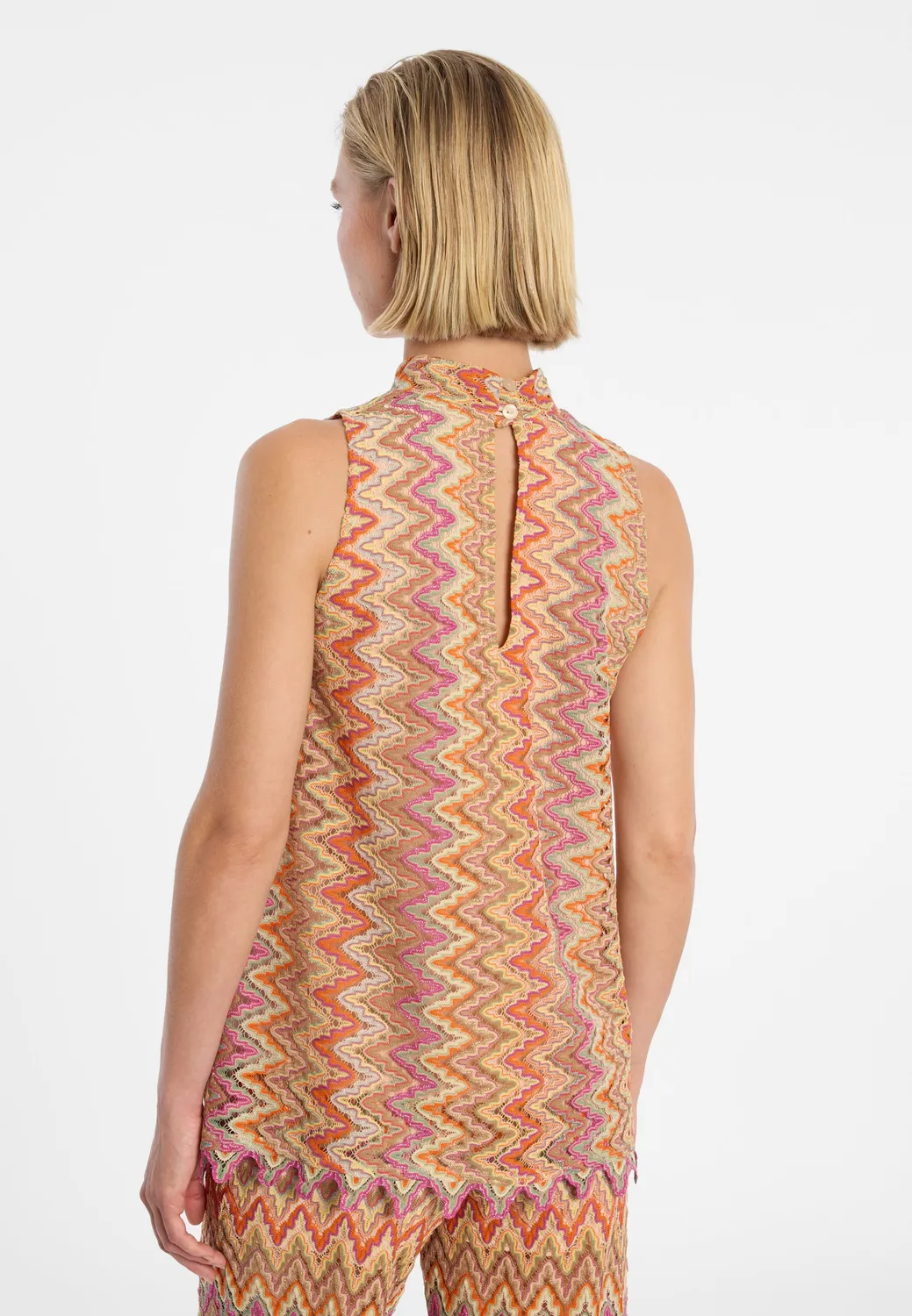 Ana Alcazar Dumea top svasato arancione maglia zigzag