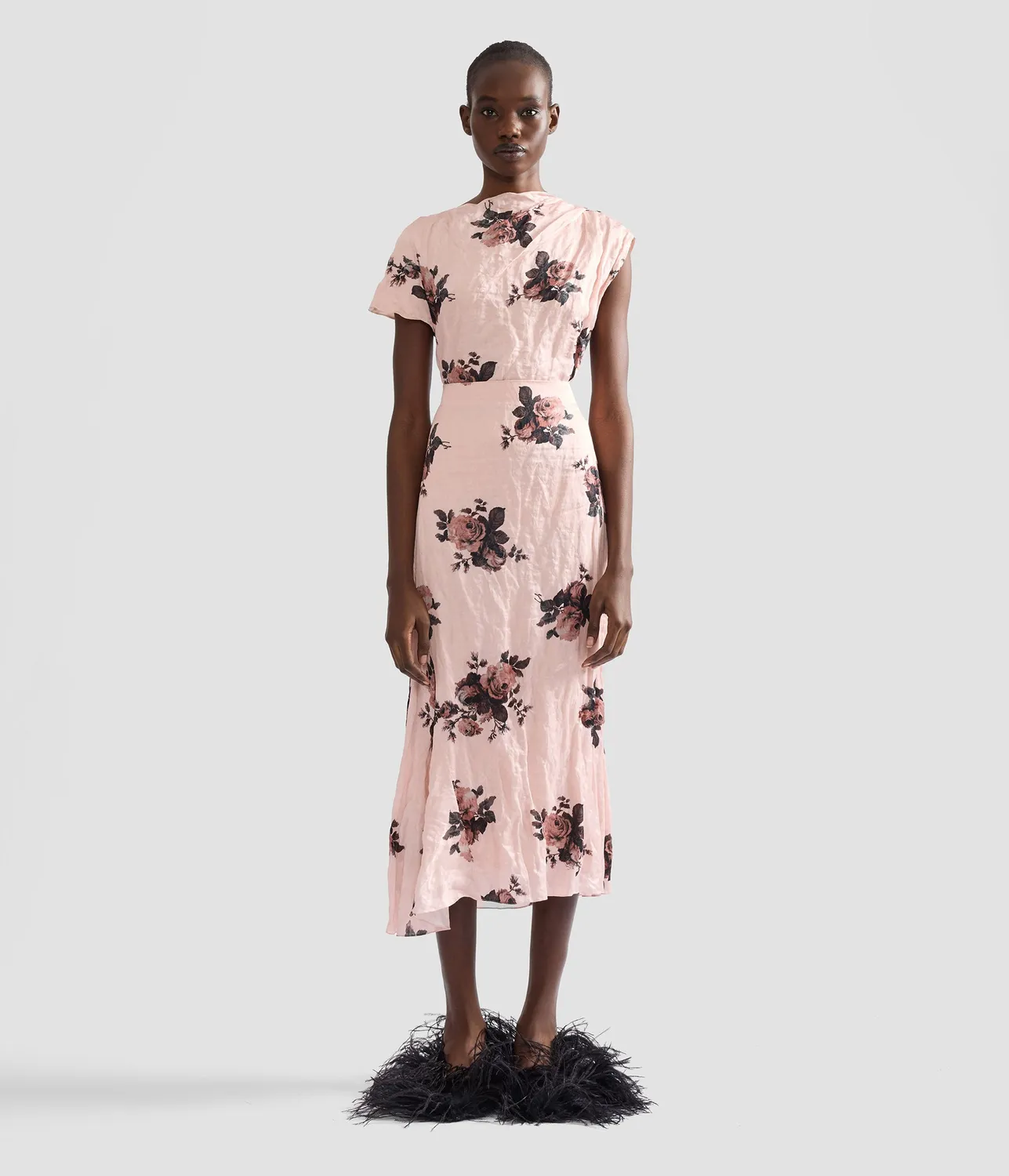 Erdem Floral Crushed Satin Draped Midi Skirt gonna midi