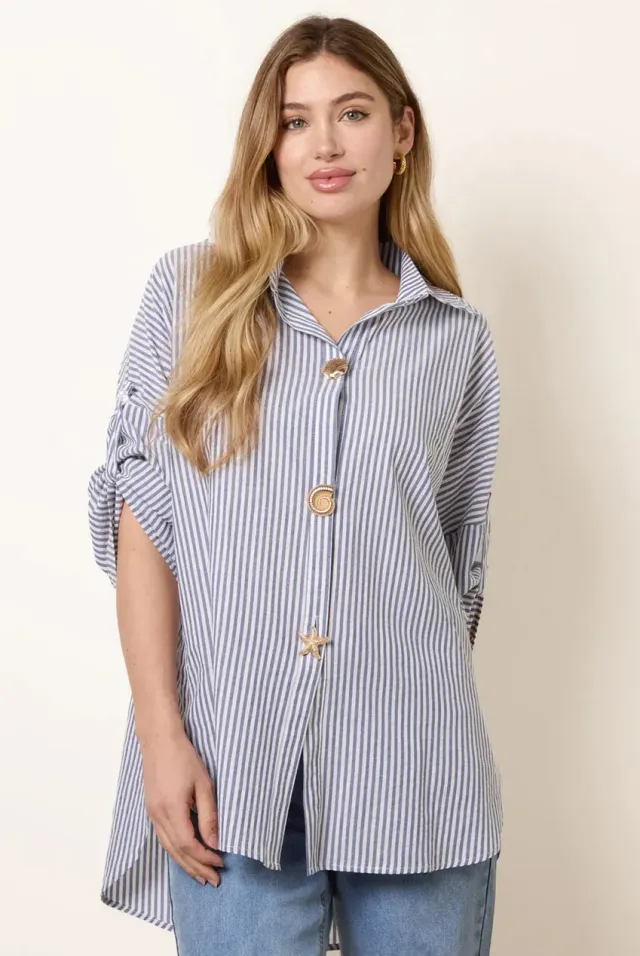 Blue Vanilla Gold Shell Button camicia a righe denim blue