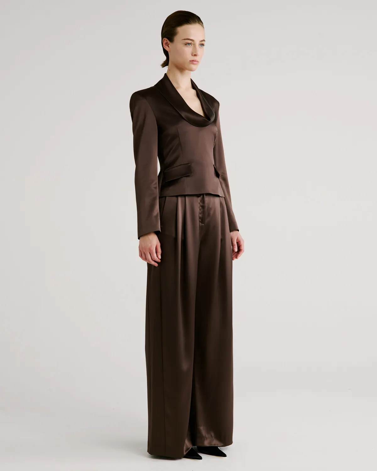 Violante Nessi Kendall camicia marrone cady satin