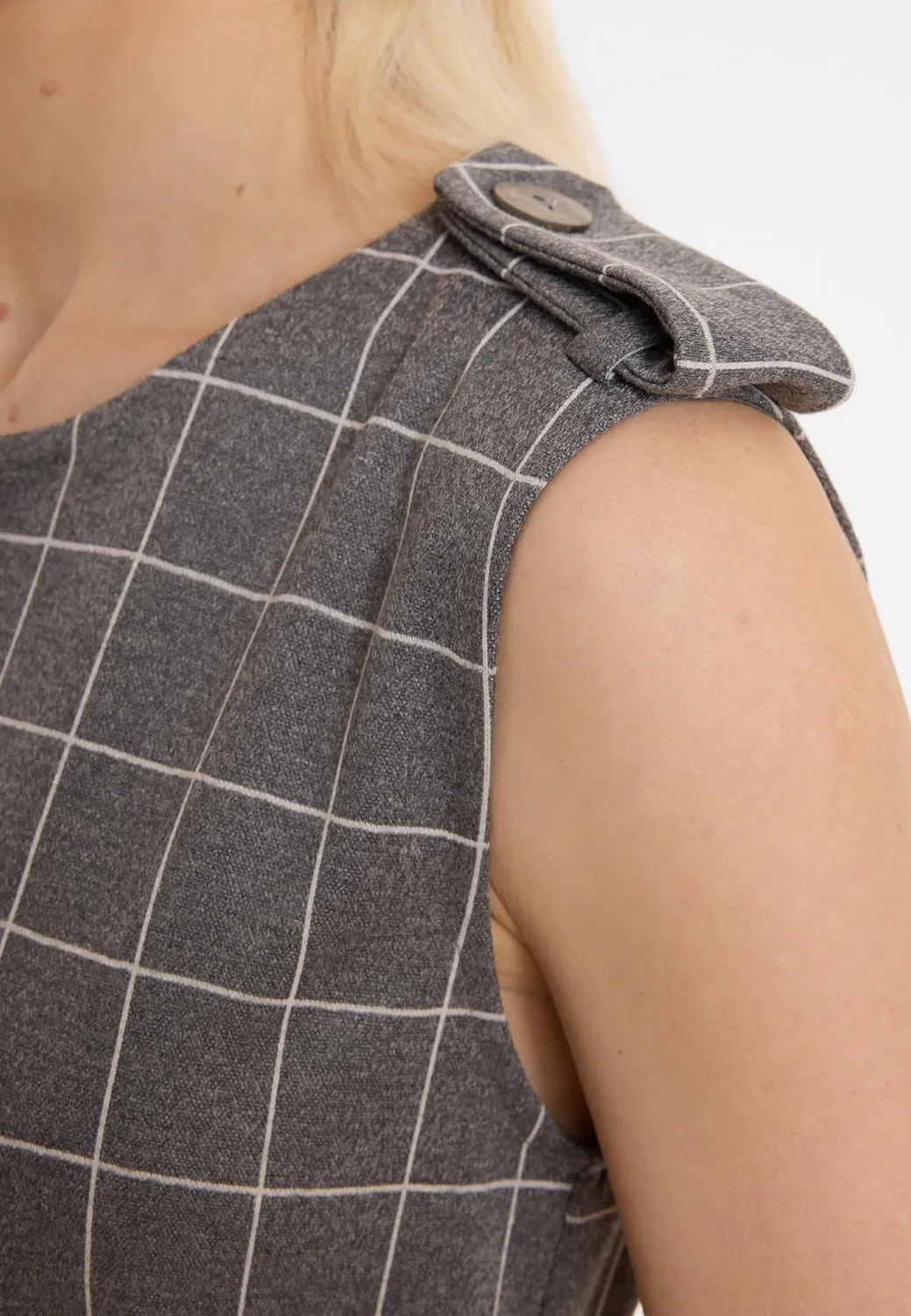 Ana Alcazar Amira gilet top grigio quadri con cintura