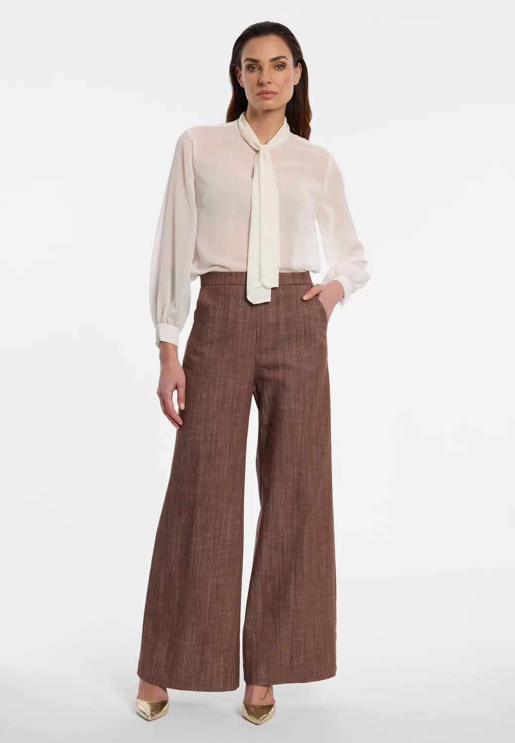 Ana Alcazar Enlosia jeans palazzo marrone cognac