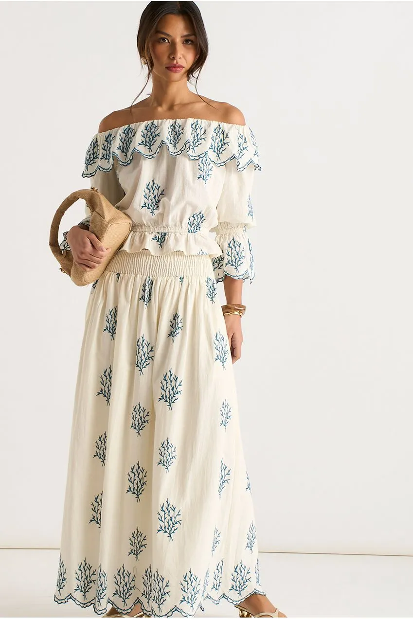 Gini London Marshmallow gonna maxi avorio ricamata