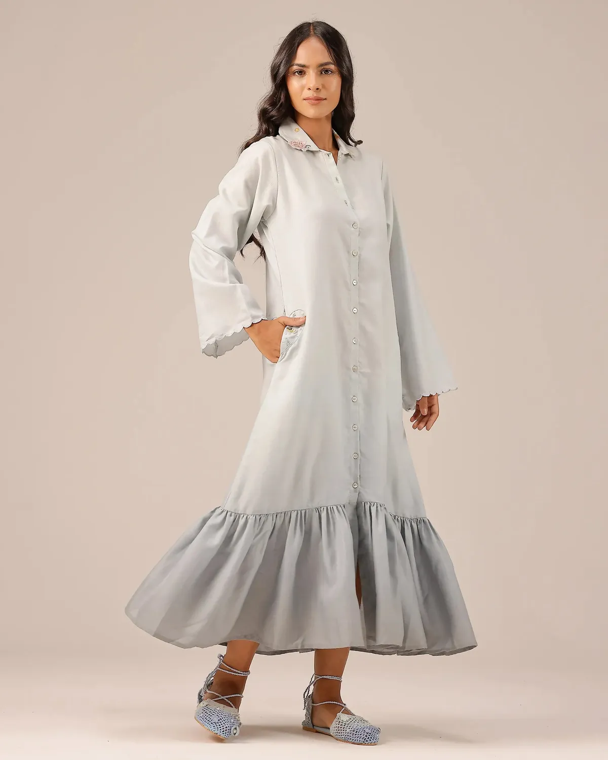 Our Dve Seafoam abito donna grigio lino