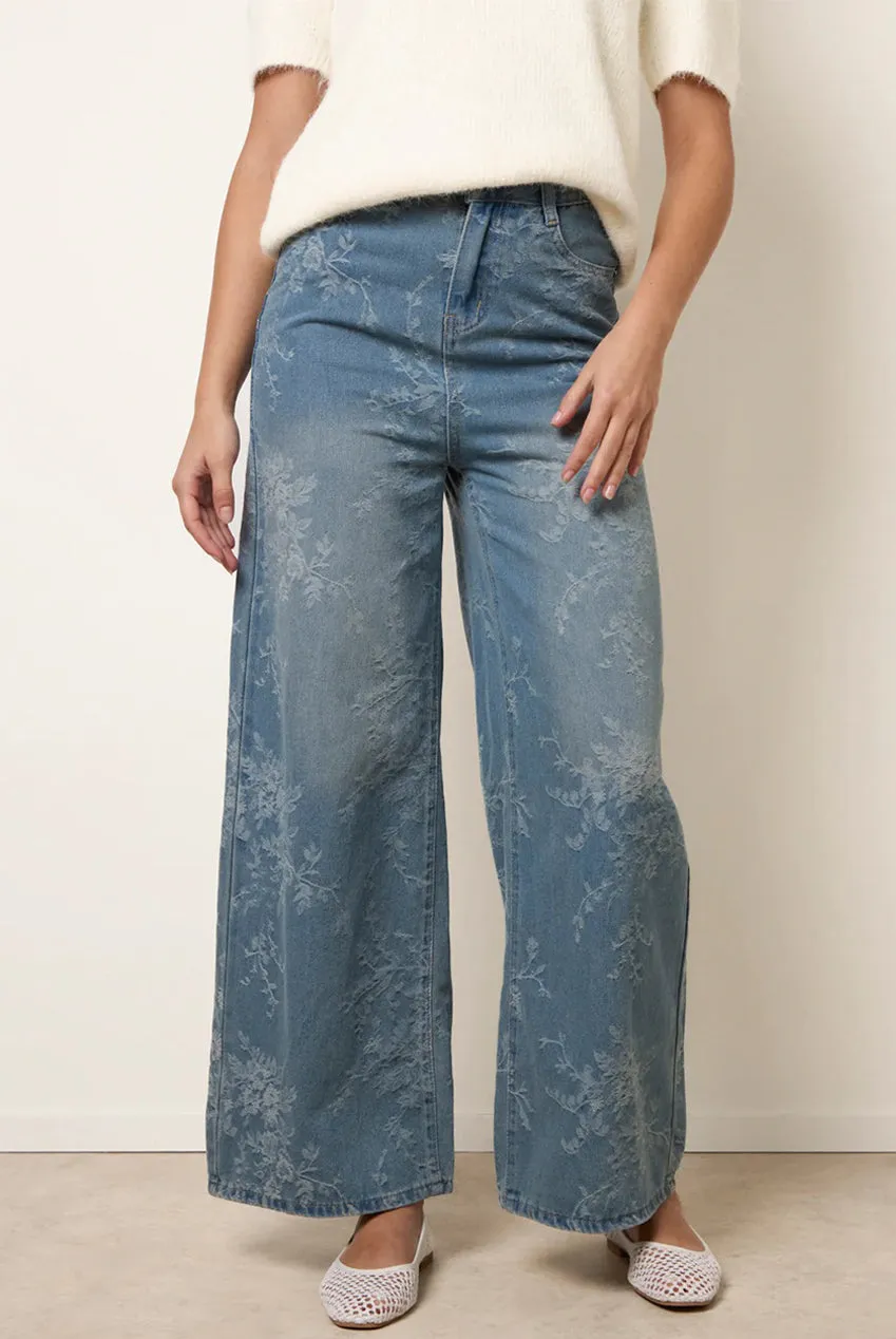 Blue Vanilla jeans flare floreali denim blu cotone