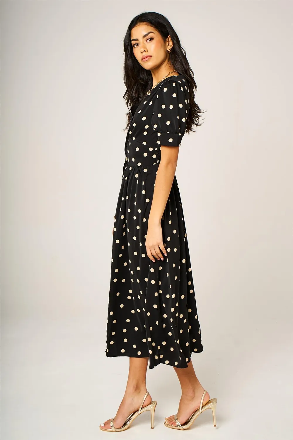 Goddiva FS Collection abito midi nero pois bottoni