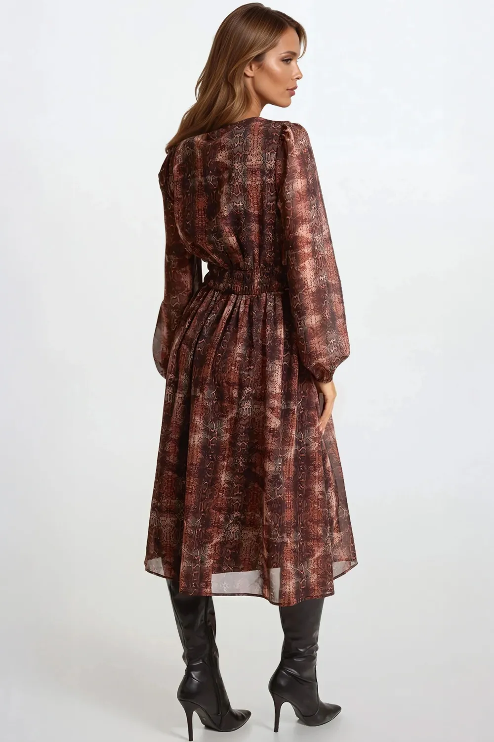 Aftershock Snake Print abito midi marrone maniche lunghe