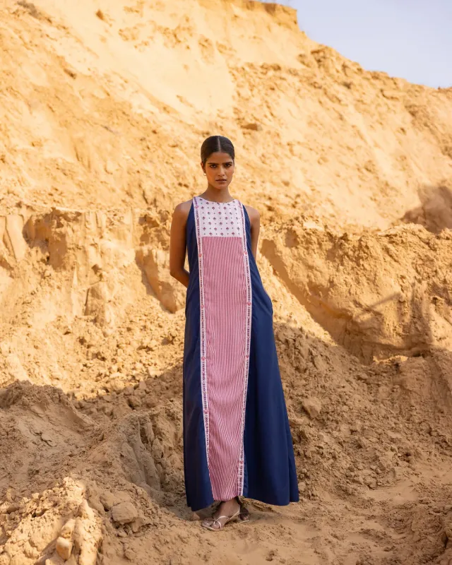 Our Dve Echo Dress abito blu indaco cotone seta