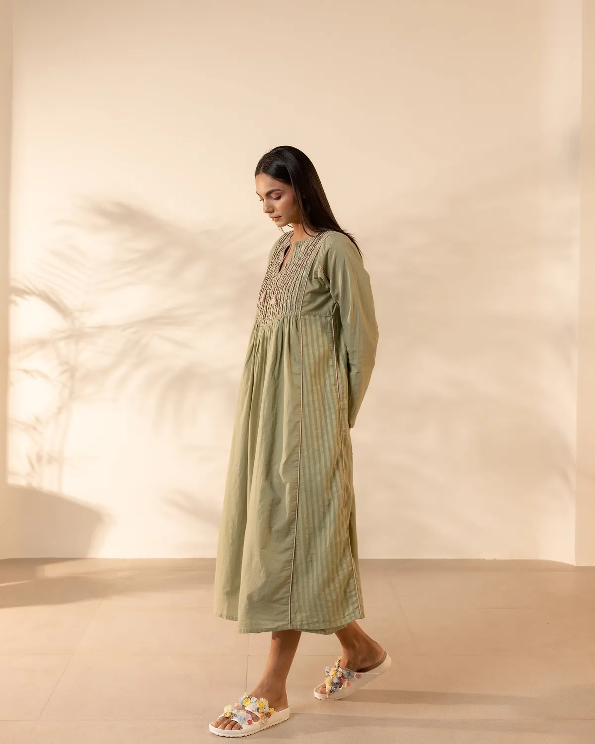 Our Dve Sunpetal abito verde cotone con sottoveste