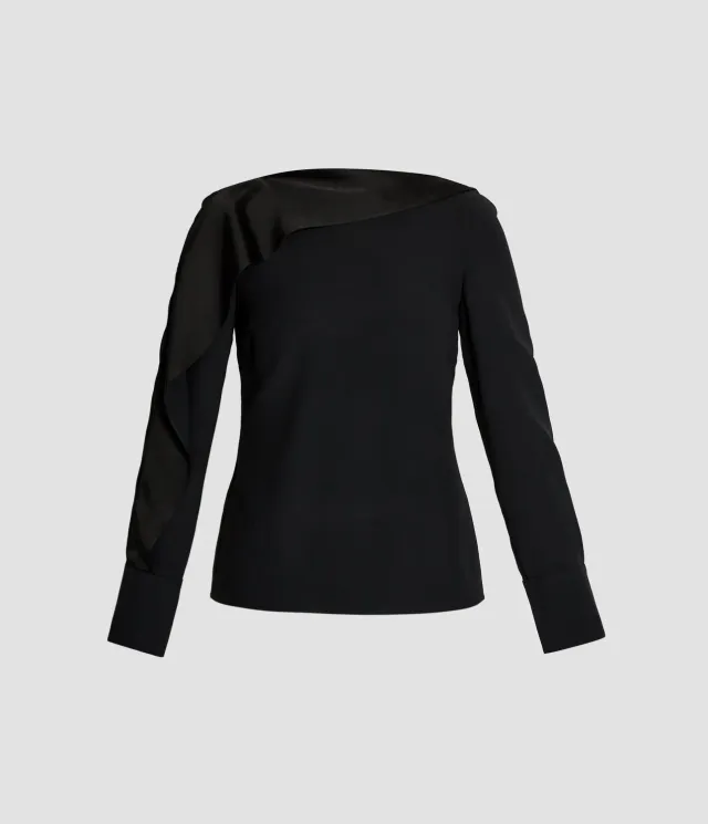 Erdem Draped Satin Cady Long Sleeve Blouse camicia nera