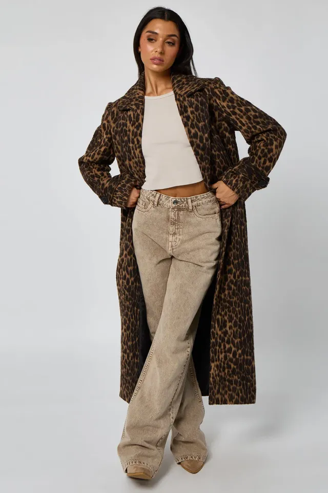 Urban Bliss Leopard Faux Wool cappotto leopardato lungo
