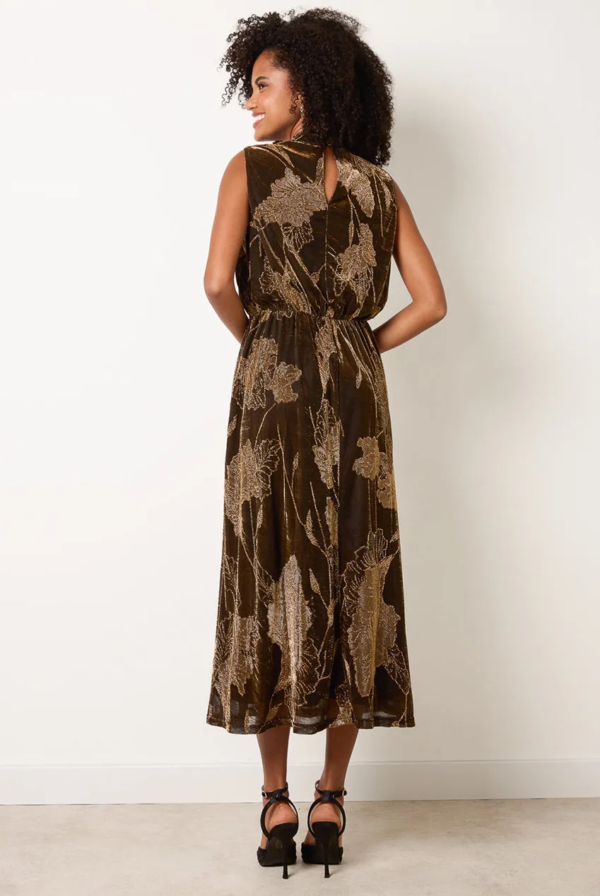 Blue Vanilla Jacquard abito midi bronzo collo alto