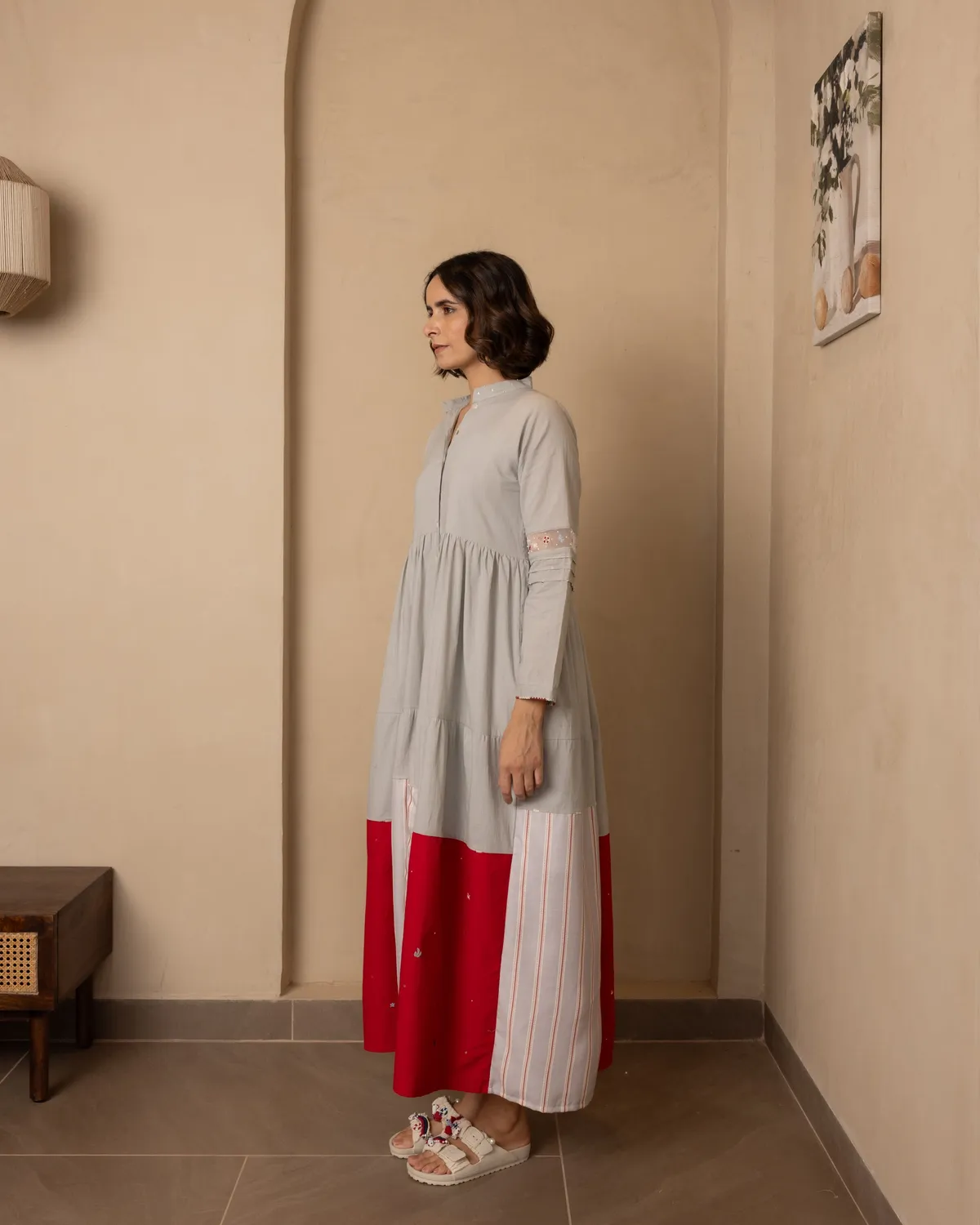 Our Dve Nautica Caribbean Dress abito grigio rosso cotone