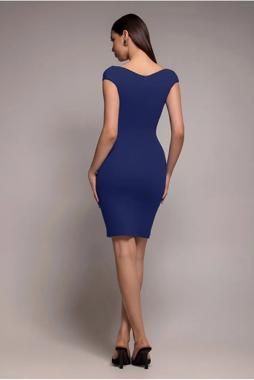 Goddiva DR1092 abito midi plissé navy blu