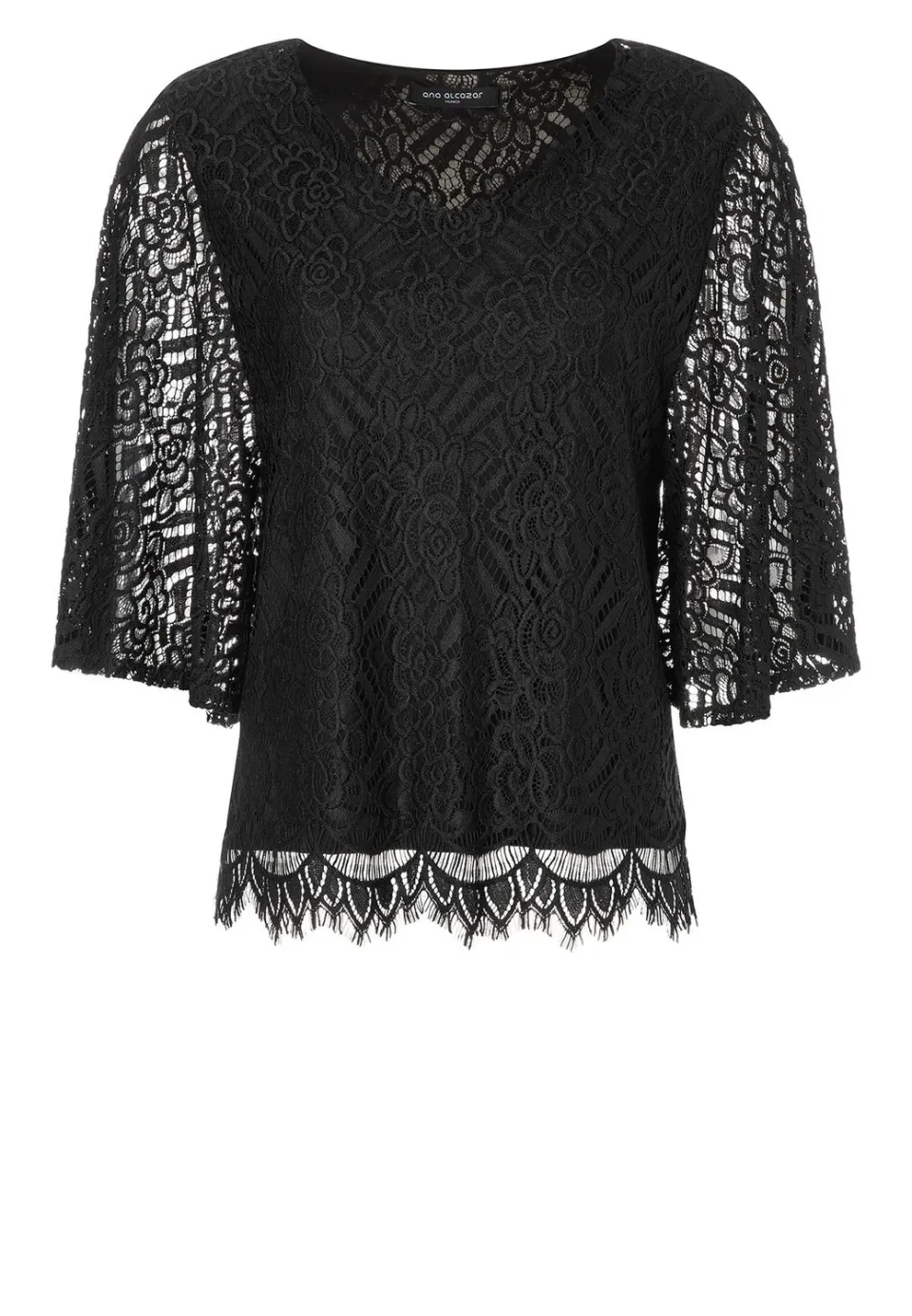 Ana Alcazar Kadabo camicia in pizzo nera scollo V