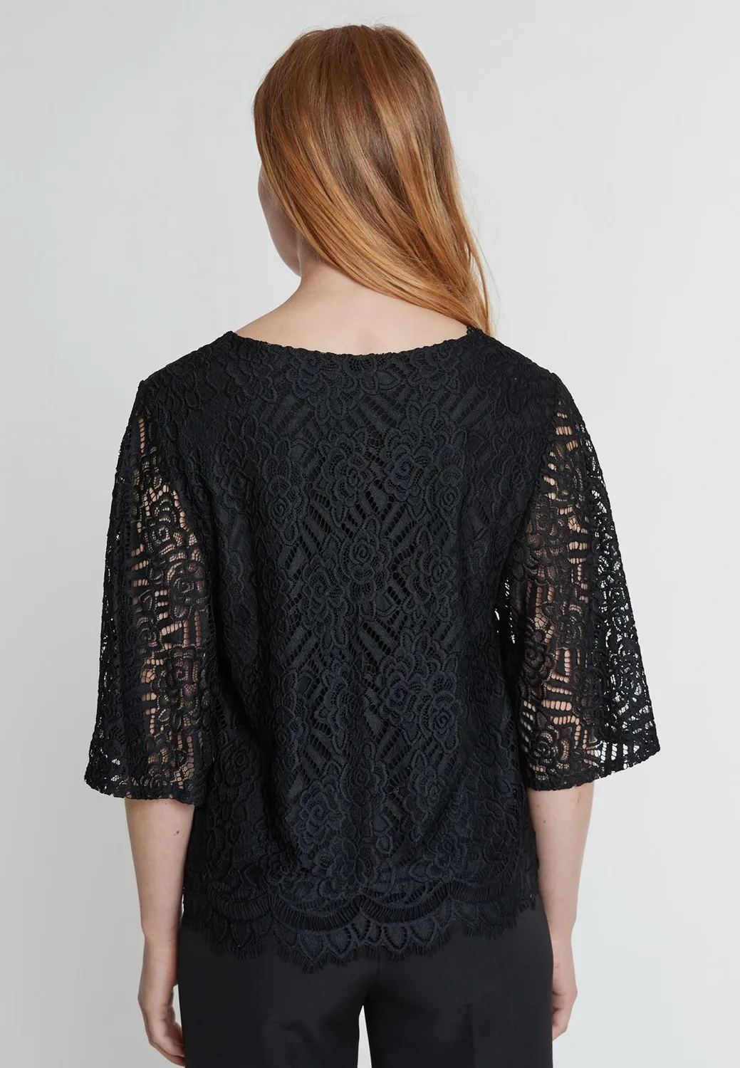 Ana Alcazar Kadabo camicia in pizzo nera scollo V