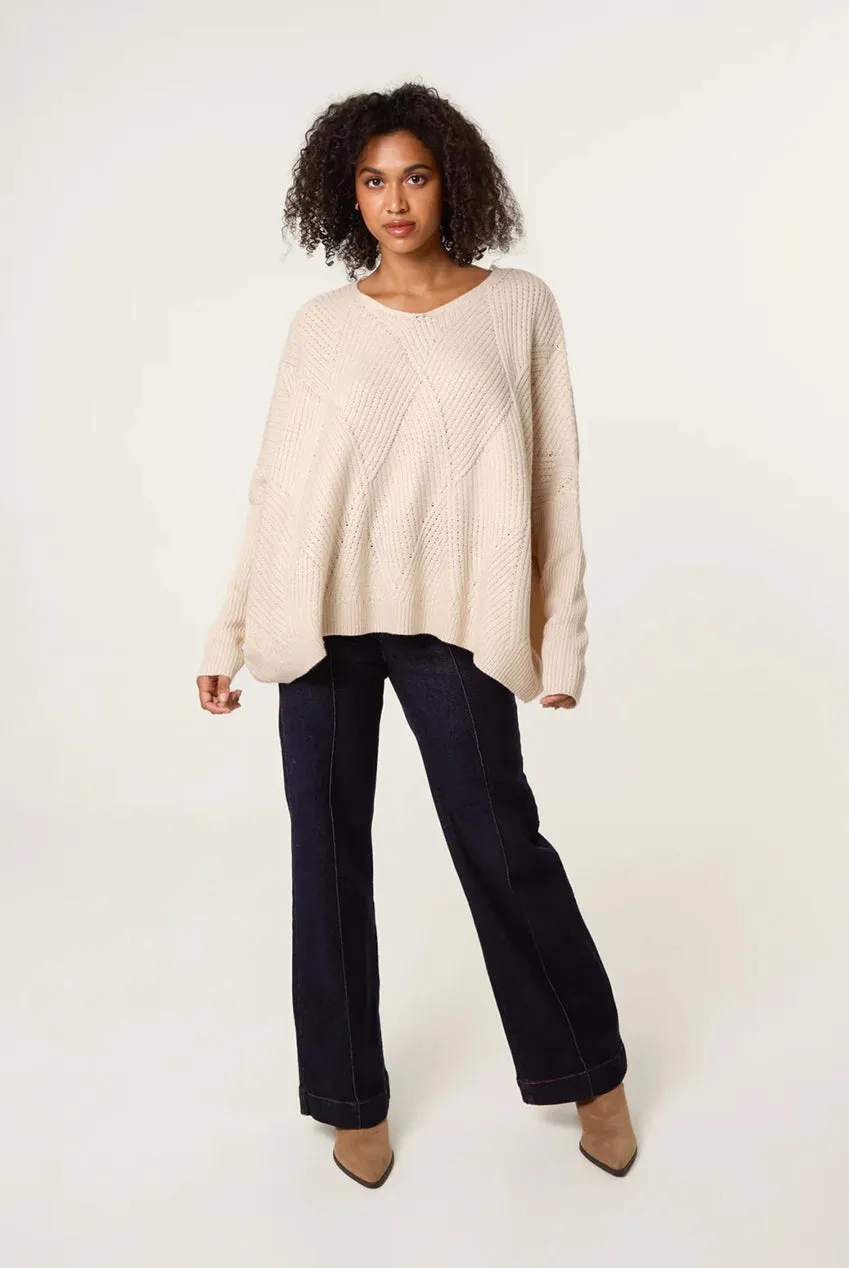 Blue Vanilla Slouchy V Neck Maglione Beige Onesize in acrilico
