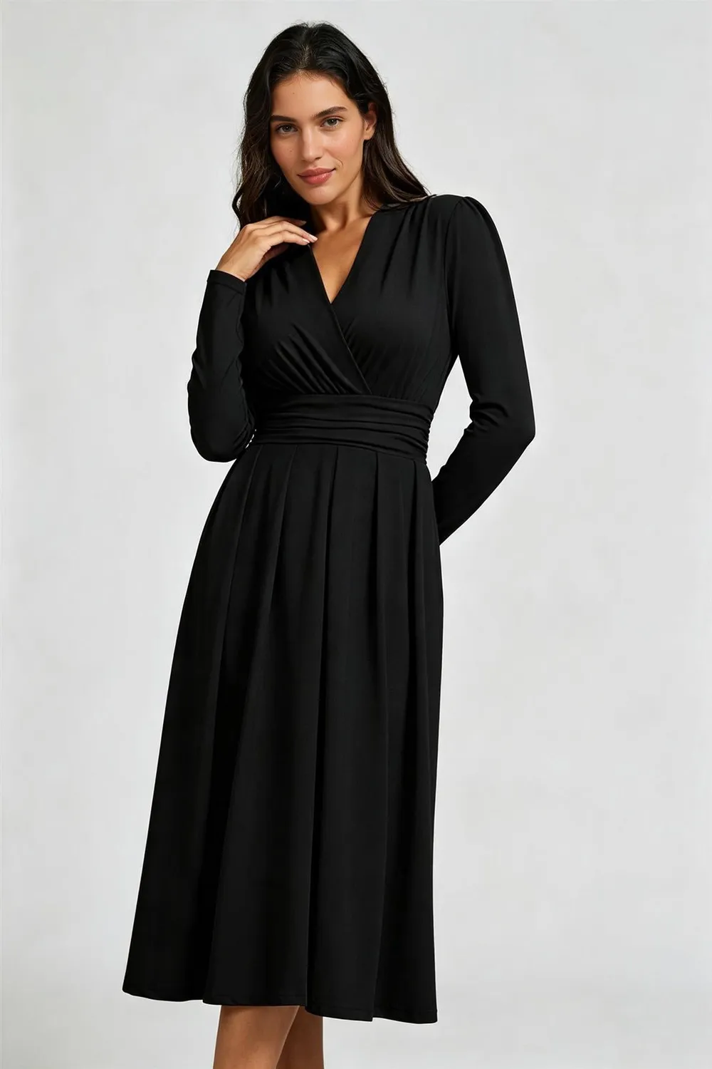 Goddiva FS Collection Jersey abito midi nero manica lunga