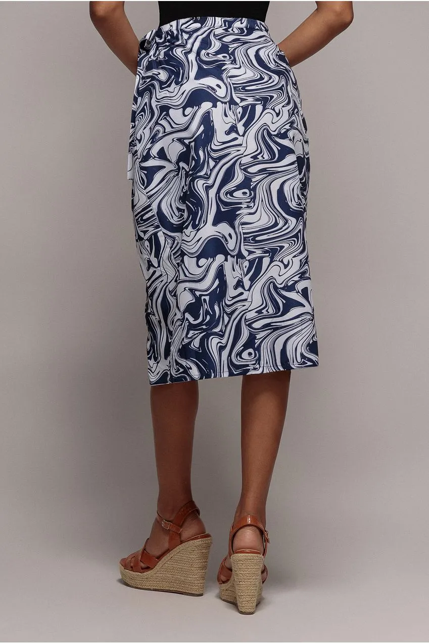 Goddiva gonna wrap midi blu navy stampata