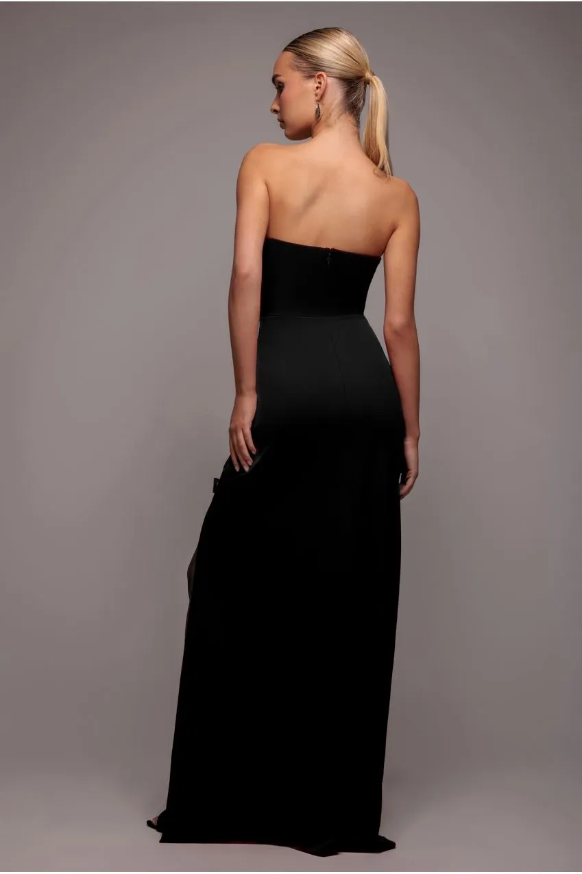 Goddiva Bow Mermaid Maxi abito nero 12 fascia strass