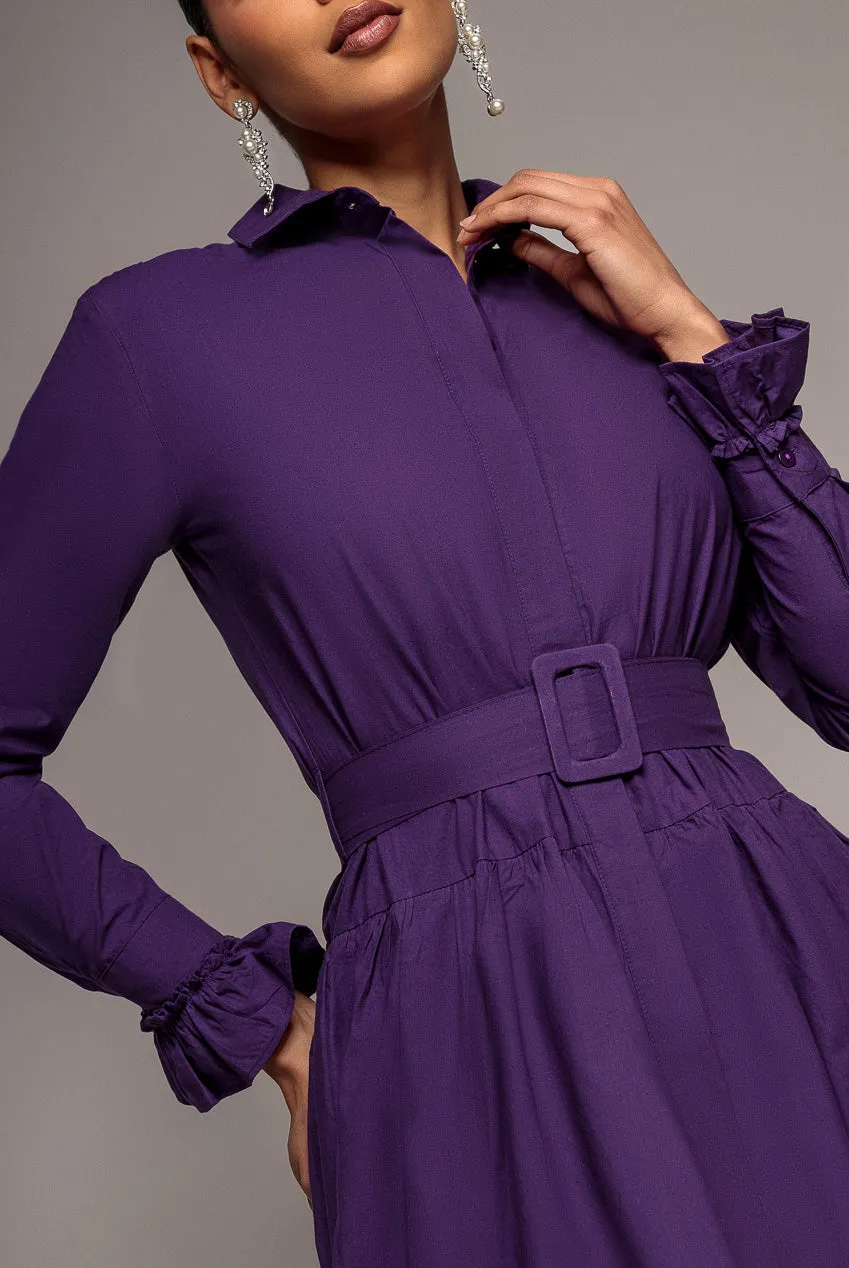 Goddiva Tiered Shirt abito midi viola con cintura
