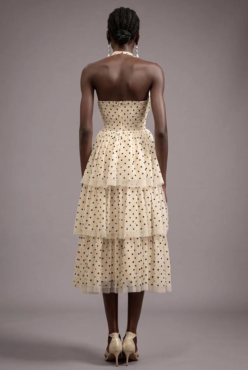 Bella Barnett Julieta abito midi beige pois