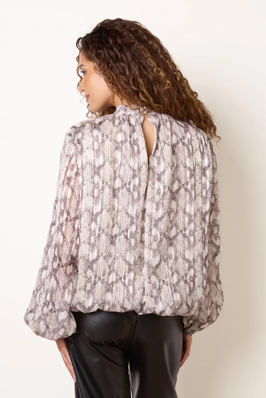 Blue Vanilla blusa beige pitonata strass manica lunga