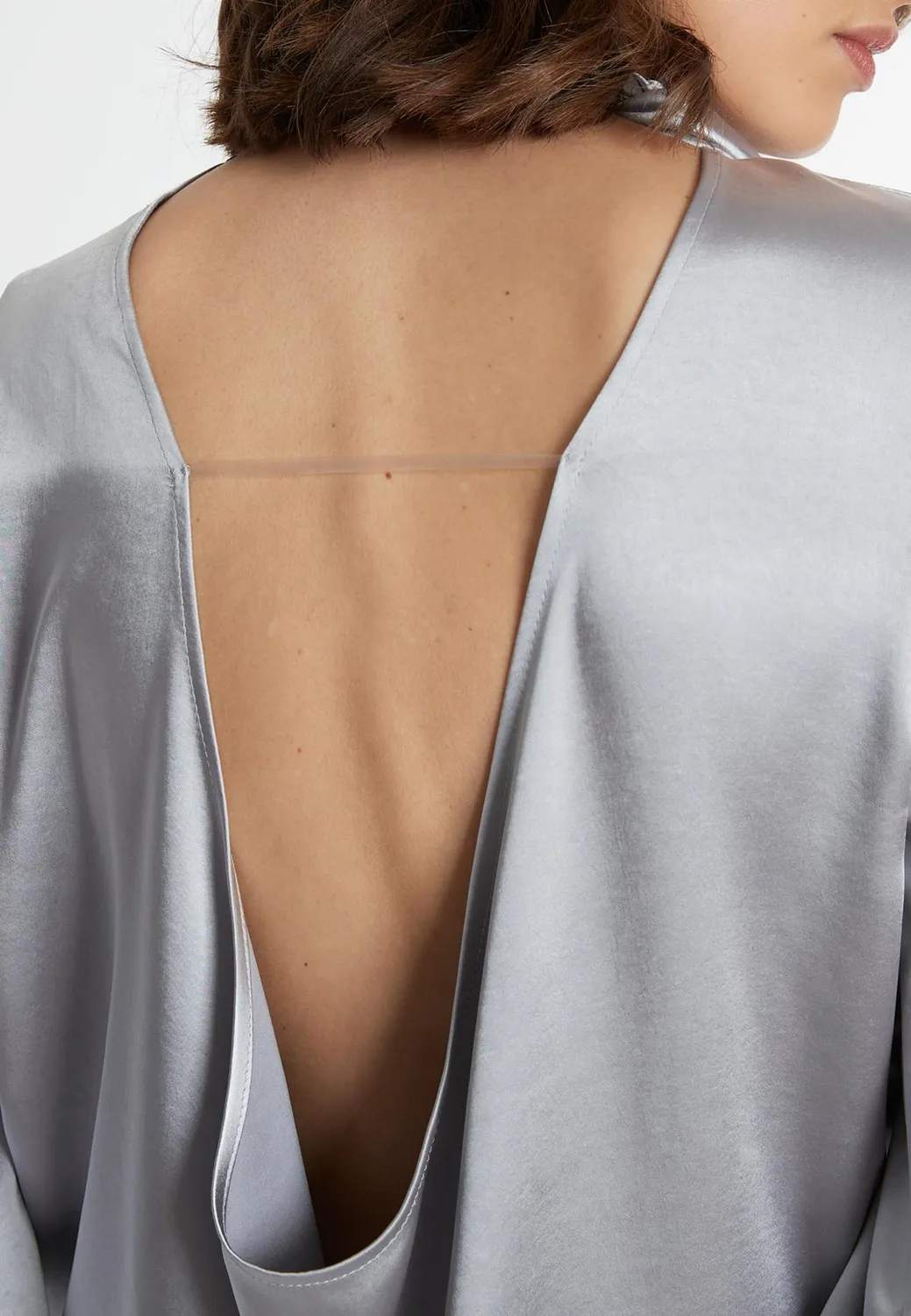 Ana Alcazar Sibora blusa satin grigio argento fiocco