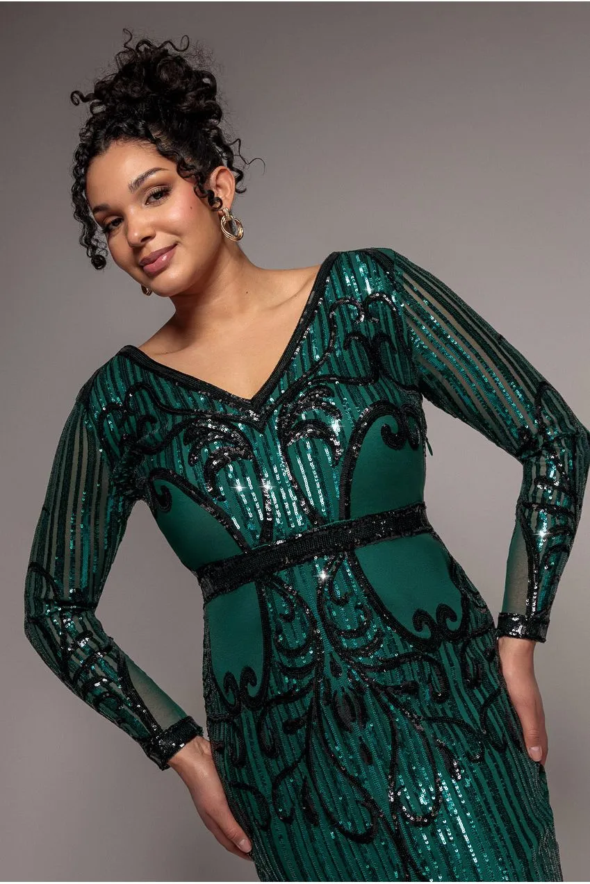 Goddiva Plus abito midi paillettes verde smeraldo 22