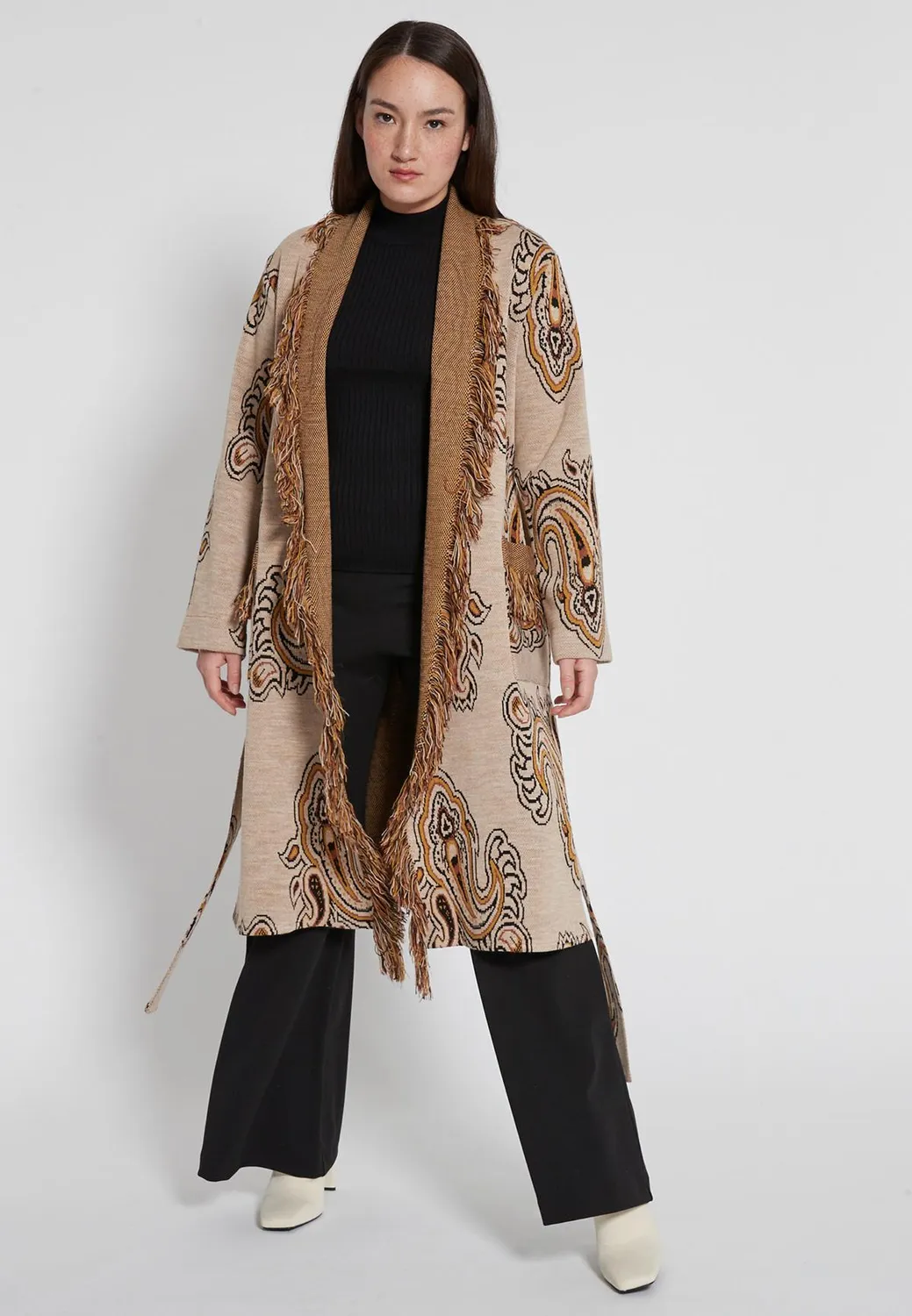 Ana Alcazar Haberi cappotto maglia beige paisley