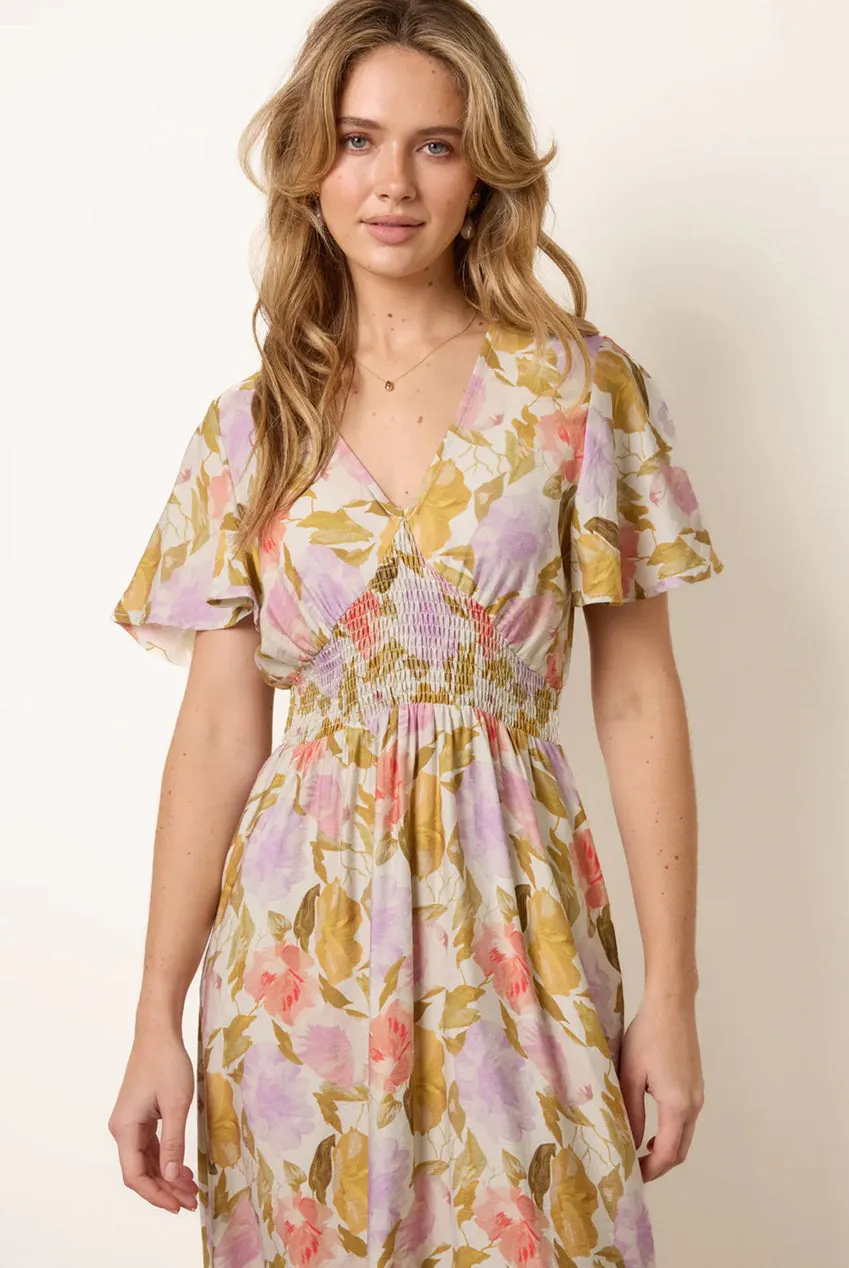 Blue Vanilla Floral abito midi multicolor scollo a V estivo
