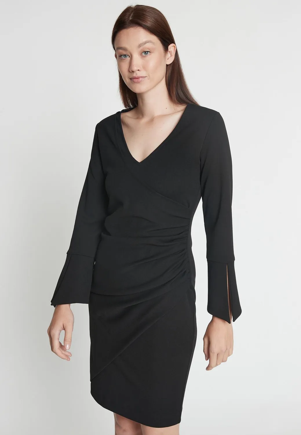 Ana Alcazar Mekana tubino nero drappeggio scollo V