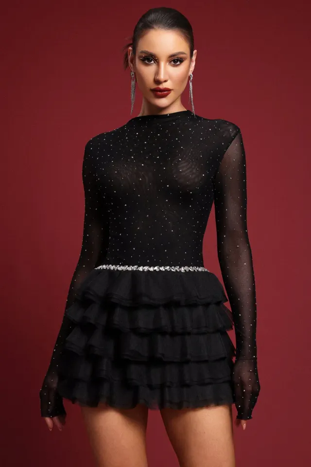 Bella Barnett Kerta Contour abito mini nero mesh