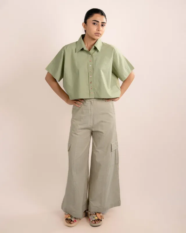 Our Dve Sia Pale Green camicia corta verde loose cotone