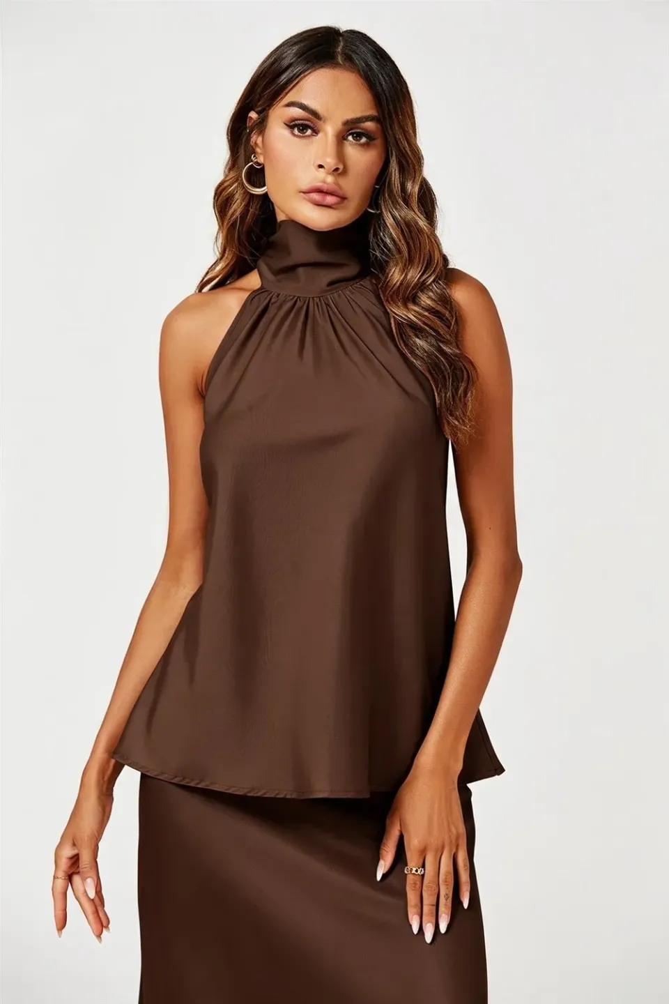 FS Collection FS613 top satinato marrone scollo halter