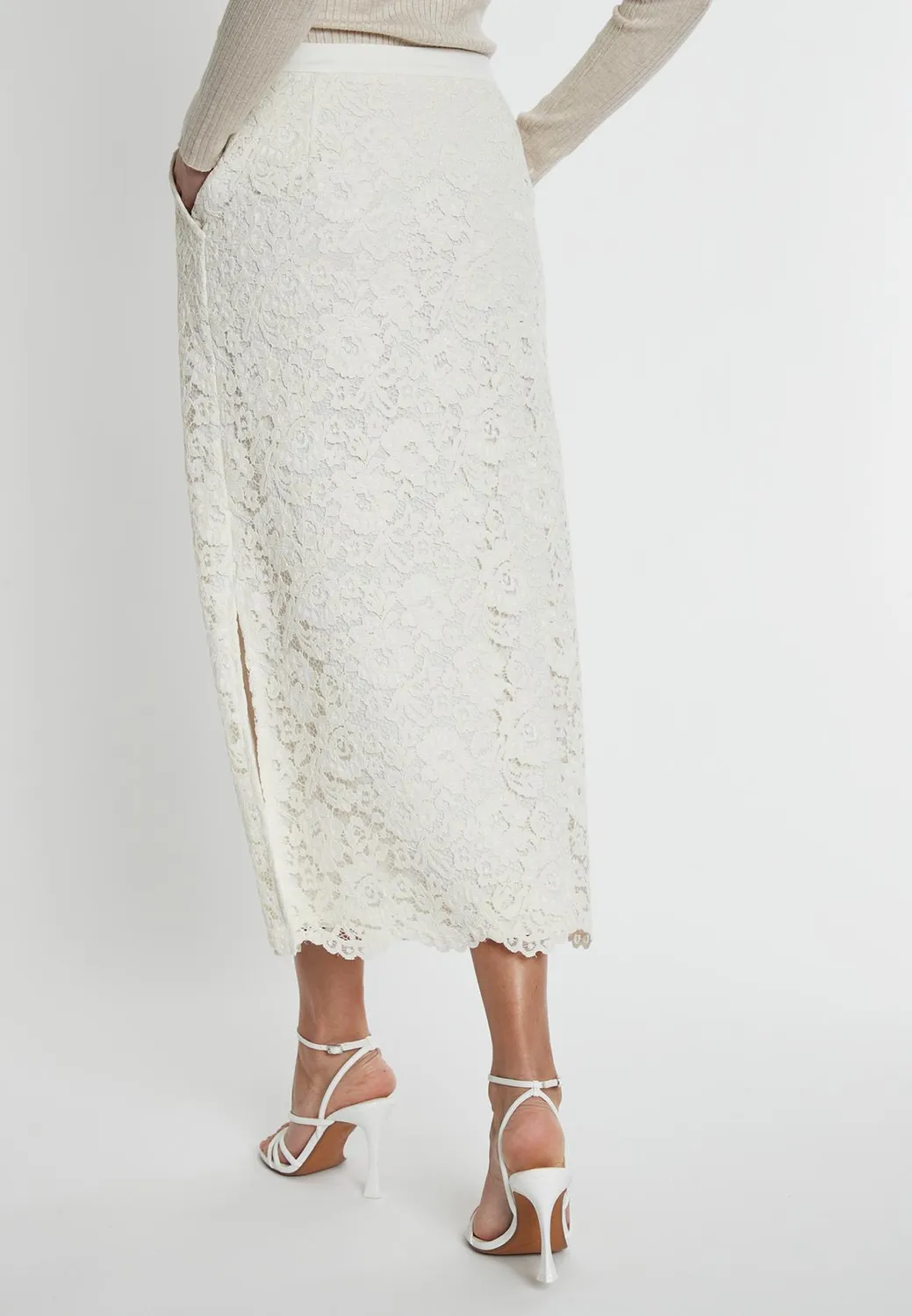 Ana Alcazar Sahiny gonna pizzo bianca midi