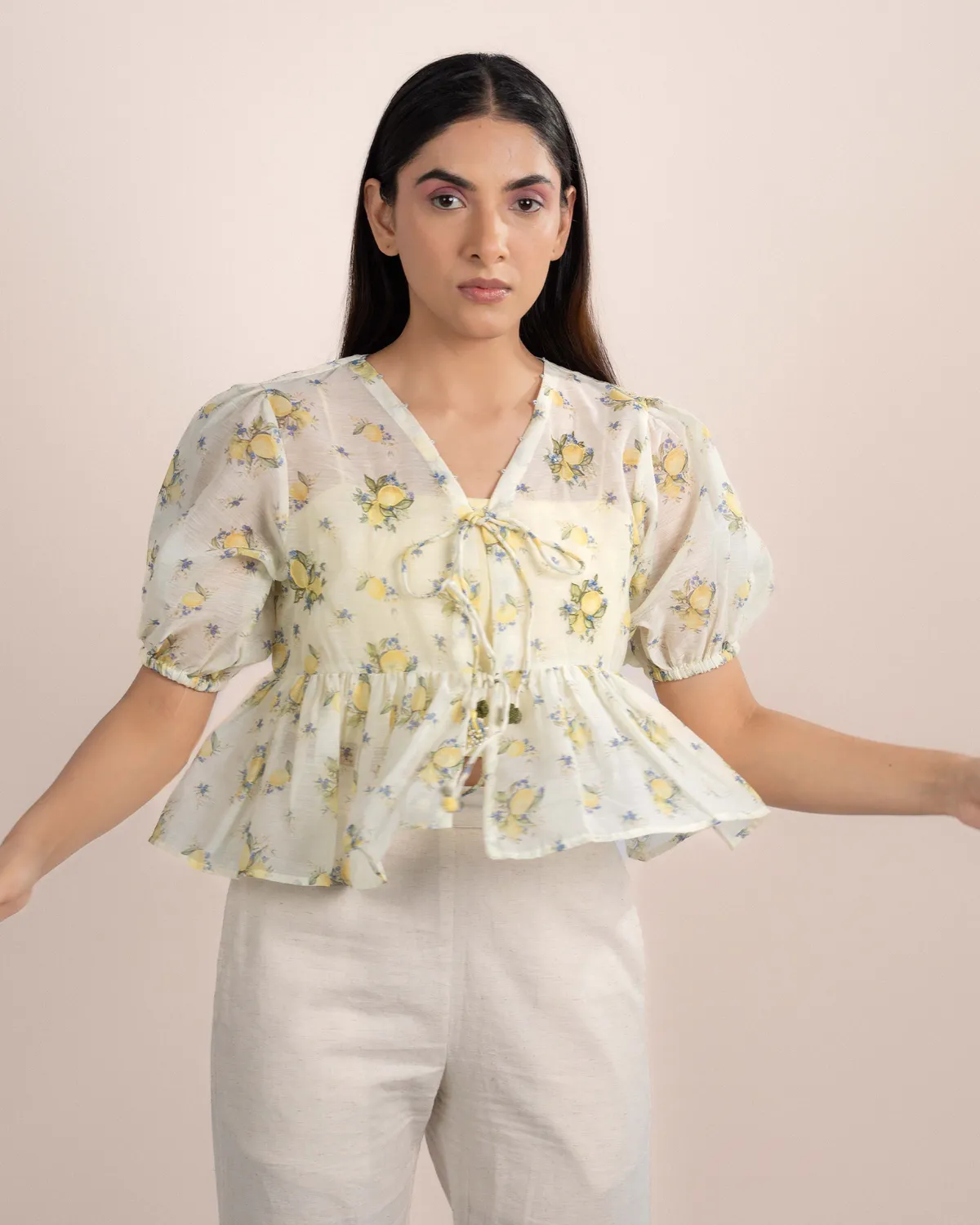 Our Dve Noe Top top organza giallo limone 2 pezzi