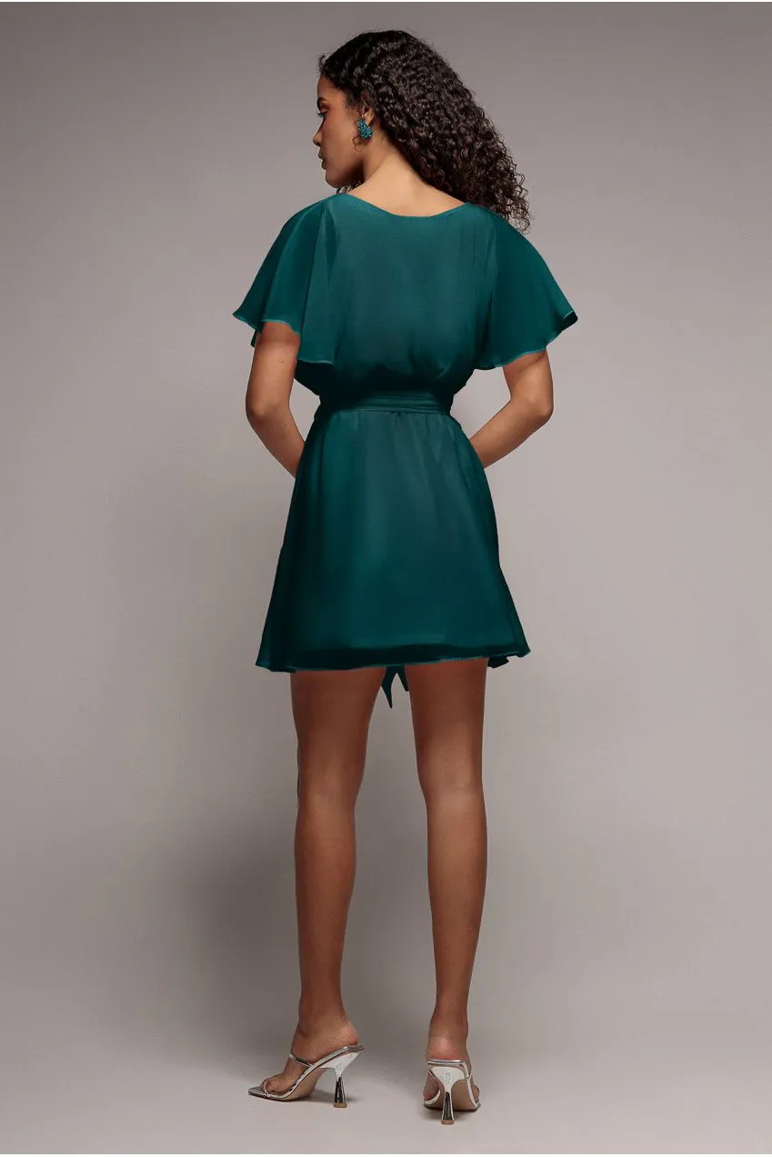 Goddiva Flutter Sleeve abito mini verde incrocio