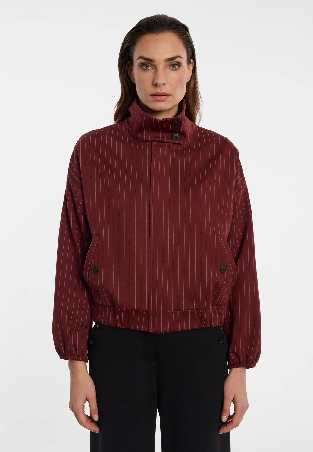 Ana Alcazar Enlyvo giacca bomber bordeaux gessata