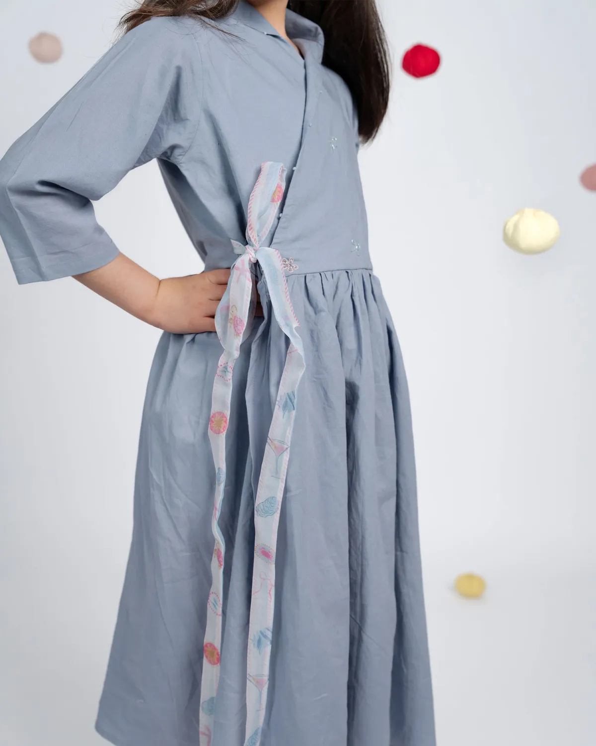 Our Dve Bella Dress abito bambina azzurro cotone