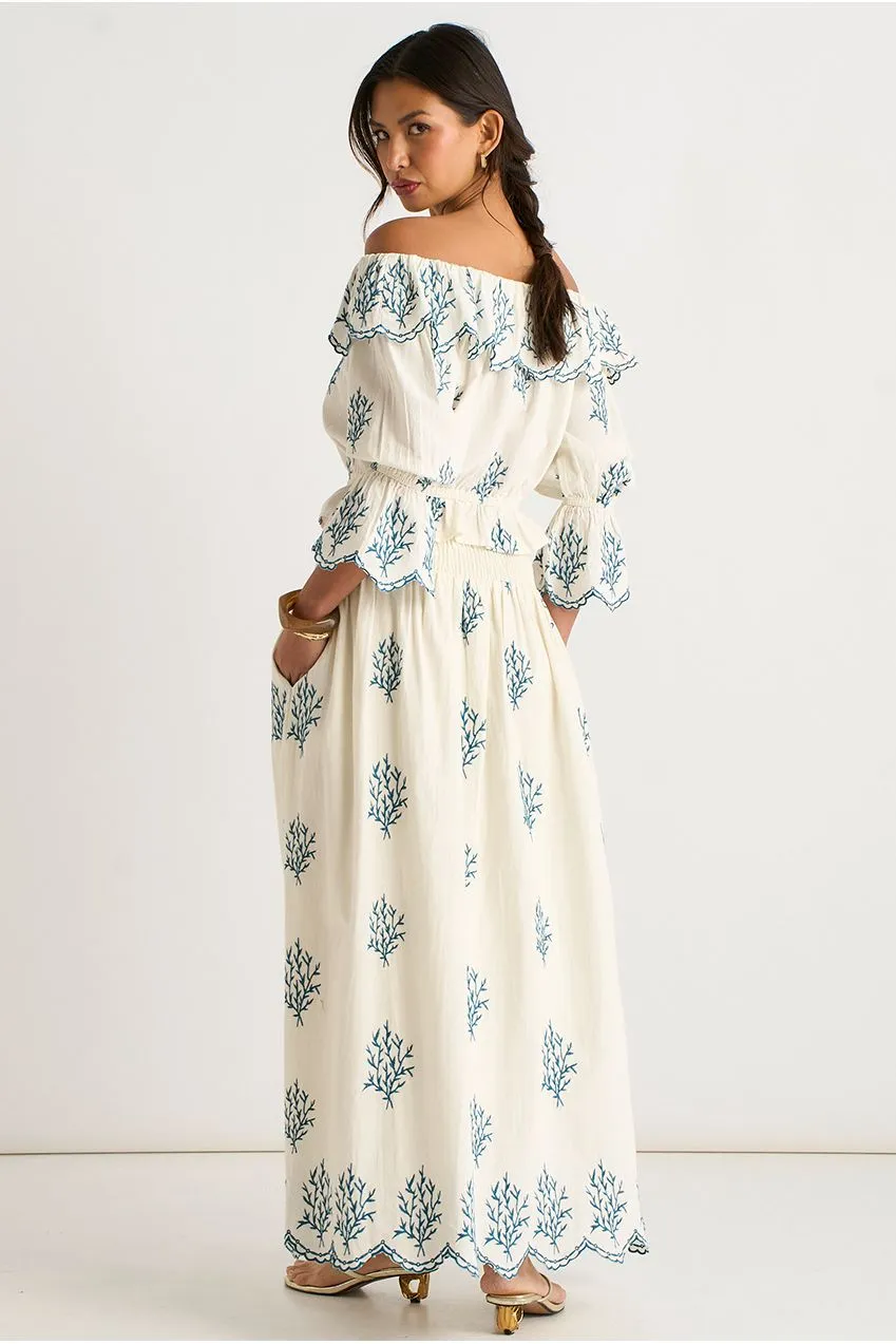Gini London Marshmallow gonna maxi avorio ricamata
